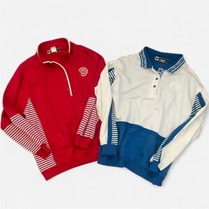 Blast Vintage 80s 90s Striped Polo Henley Pullover Sweatshirts Lot Bundle of 2